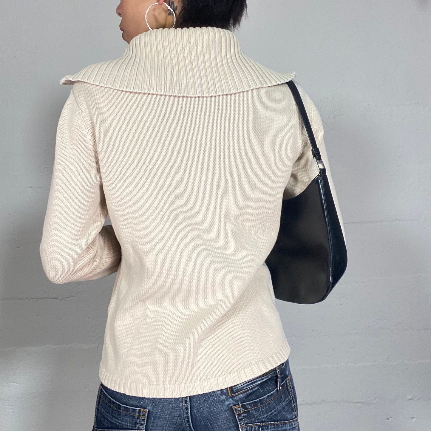 Vintage 90's Esprit Classic Beige Oversized Knit Pullover with Zip Up (M/L)