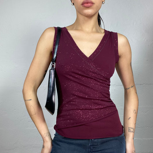 Vintage 2000's Downtown Girl Garnet Wrapped Top with Glitter Detail (S)