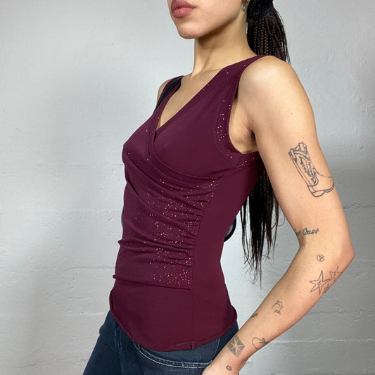 Vintage 2000's Downtown Girl Garnet Wrapped Top with Glitter Detail (S)