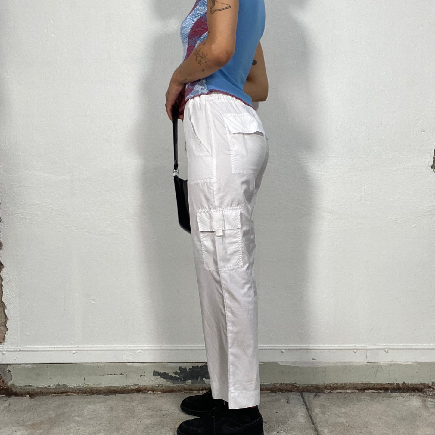 Vintage 2000's Skater White Parachute Cargo Pants wth Waist Toggle (S ...