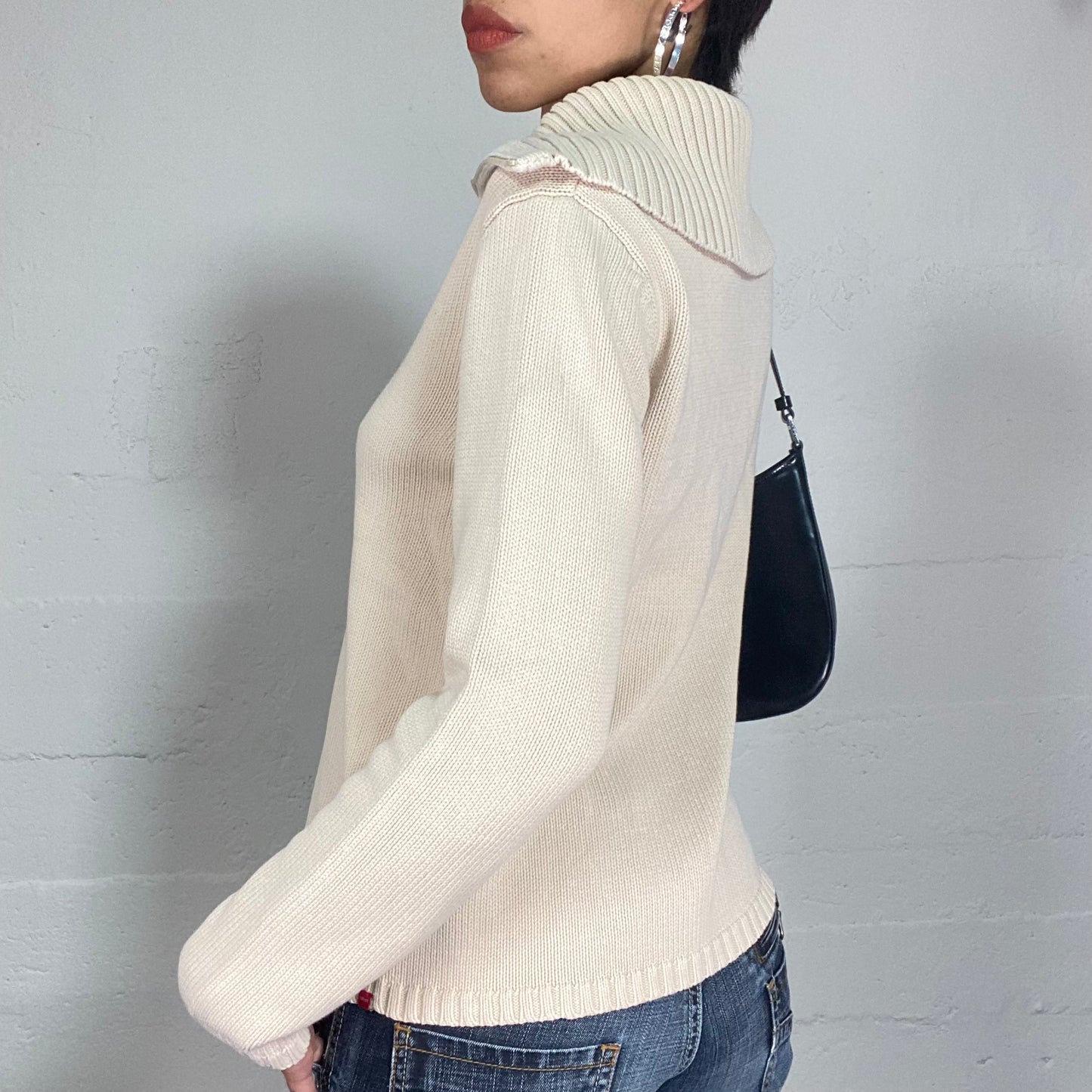 Vintage 90's Esprit Classic Beige Oversized Knit Pullover with Zip Up (M/L)