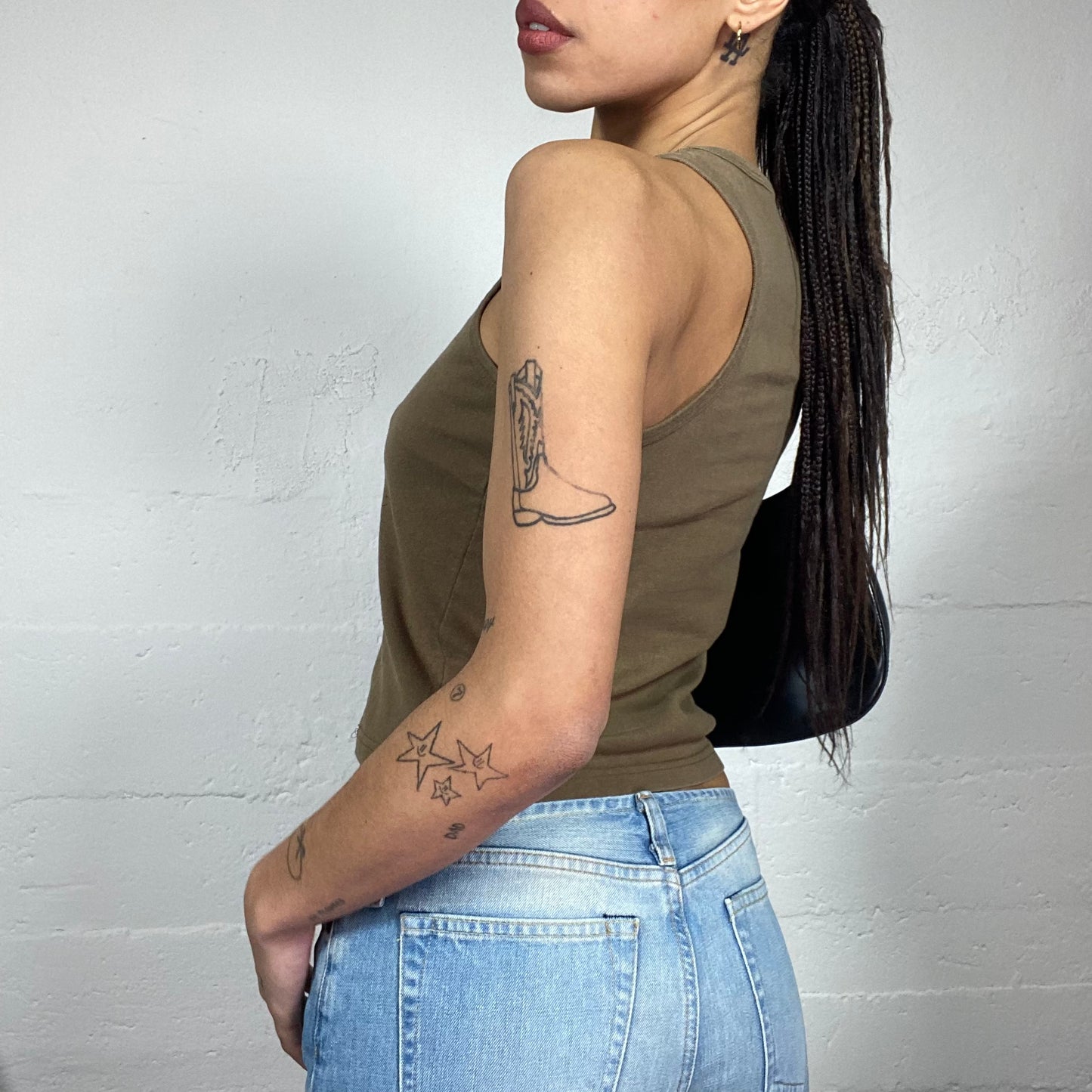Vintage 2000's Rave Khaki Top with Tribal Print (S)