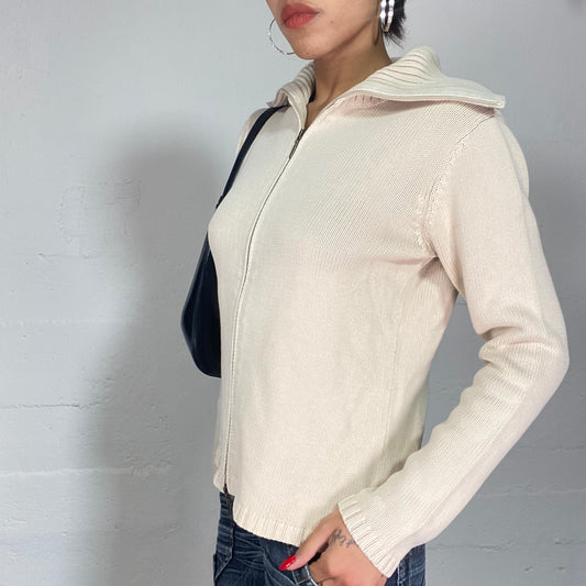 Vintage 90's Esprit Classic Beige Oversized Knit Pullover with Zip Up (M/L)