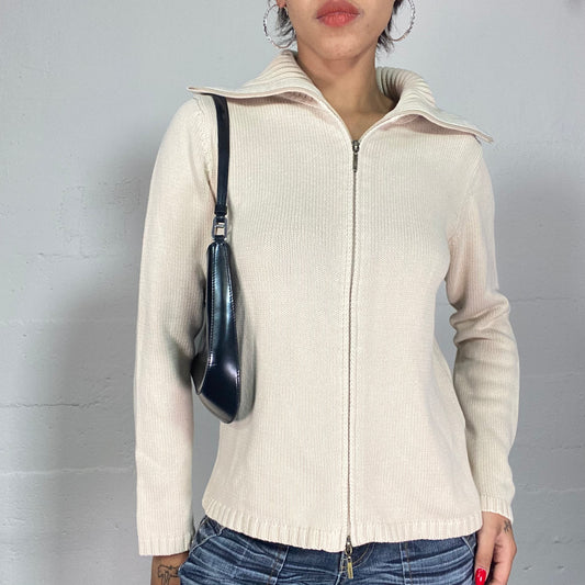 Vintage 90's Esprit Classic Beige Oversized Knit Pullover with Zip Up (M/L)