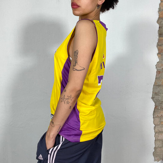 Vintage 2000's Football Core Yellow Sports Ibiza Shirt with Purple '23' Print (M)