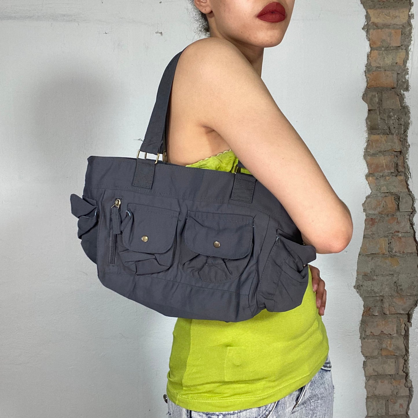 Vintage 90's Streetstyle Grey Cargo Pocket Shoulder Bag