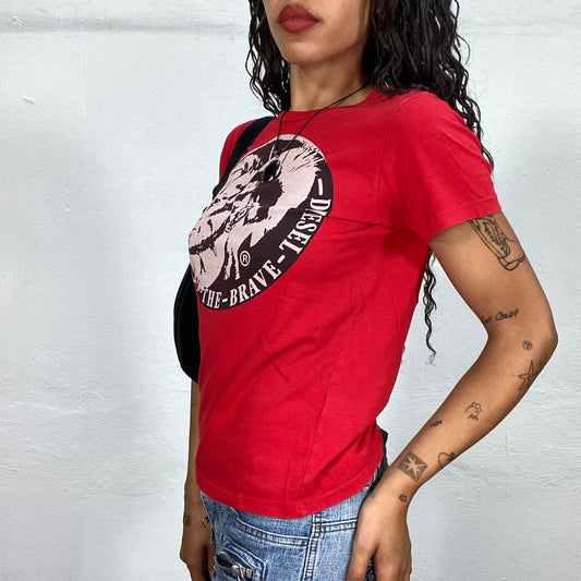 Vintage 2000's Archive Diesel Red Top with Black and White Print (M)