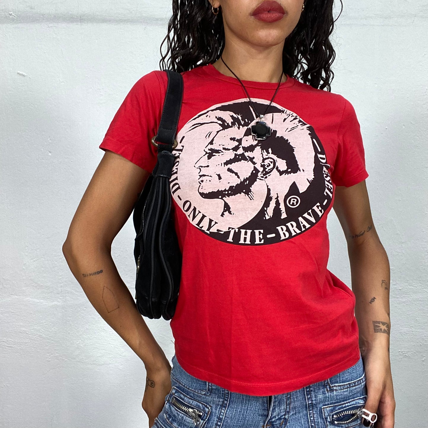 Vintage 2000's Archive Diesel Red Top with Black and White Print (M)