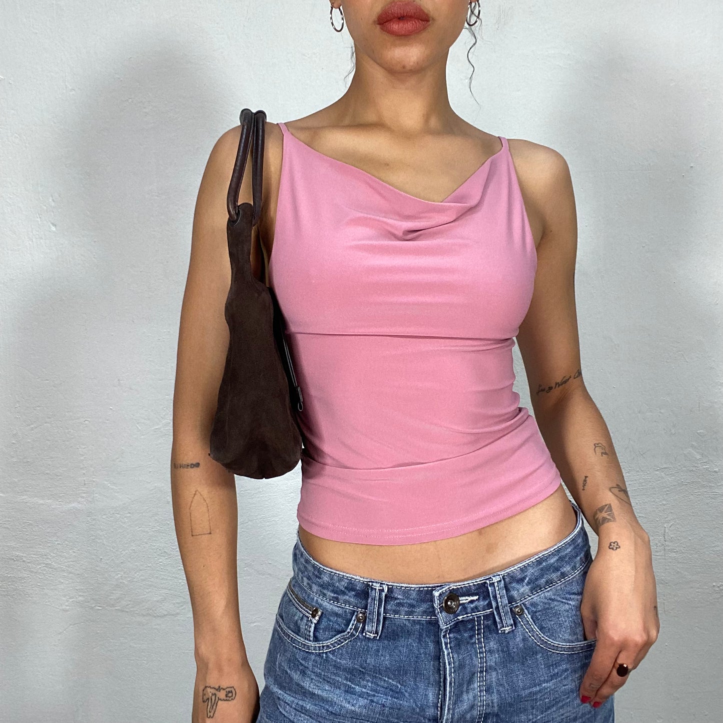 Vintage 2000's Downtown Girl Pink Water Fall Neckline Top (XS/S)