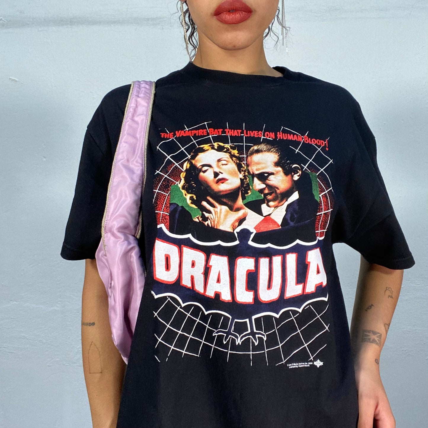 Vintage 2000's Punk Black Oversized Top with Old School Dracula Print (M/L)