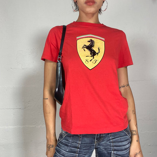 Vintage 90's Ferrari Sporty Red Top with Brand Logo Print (S)