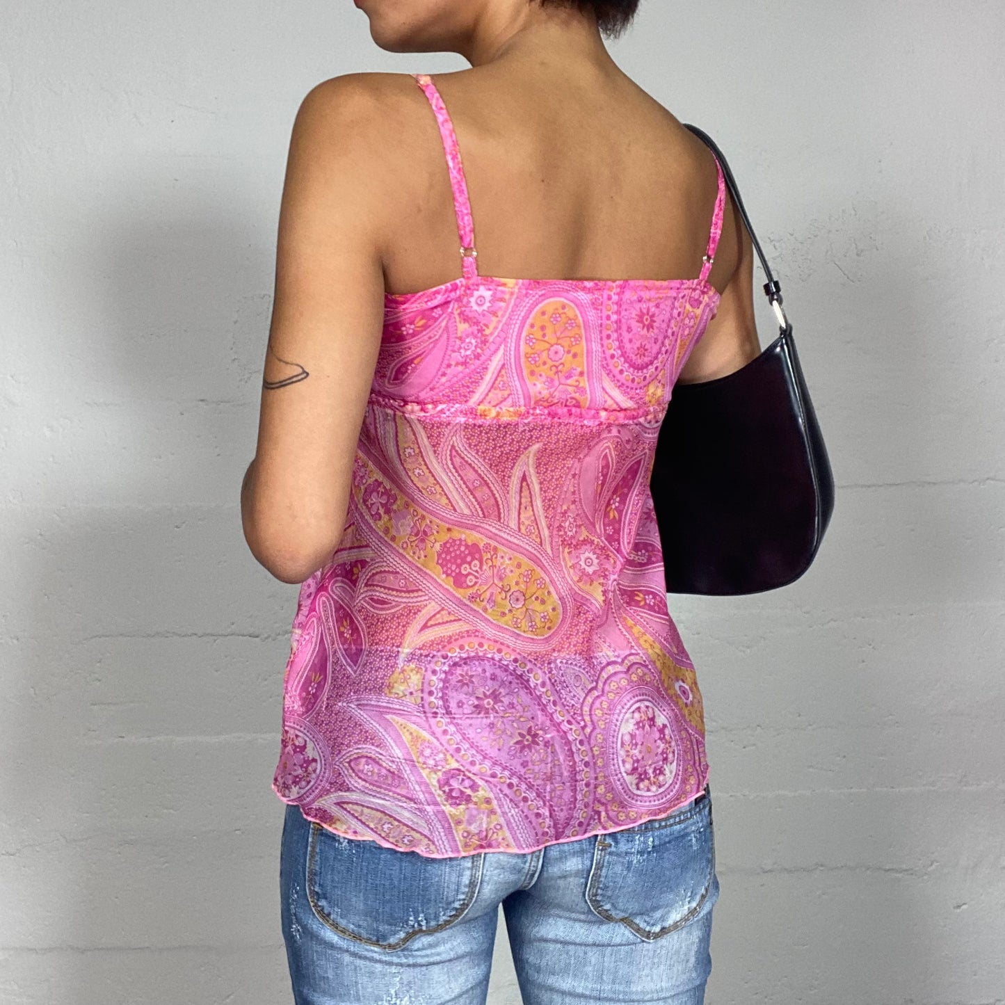 Vintage 2000's Hippie Hot Pink Top with Paisley Print (S)