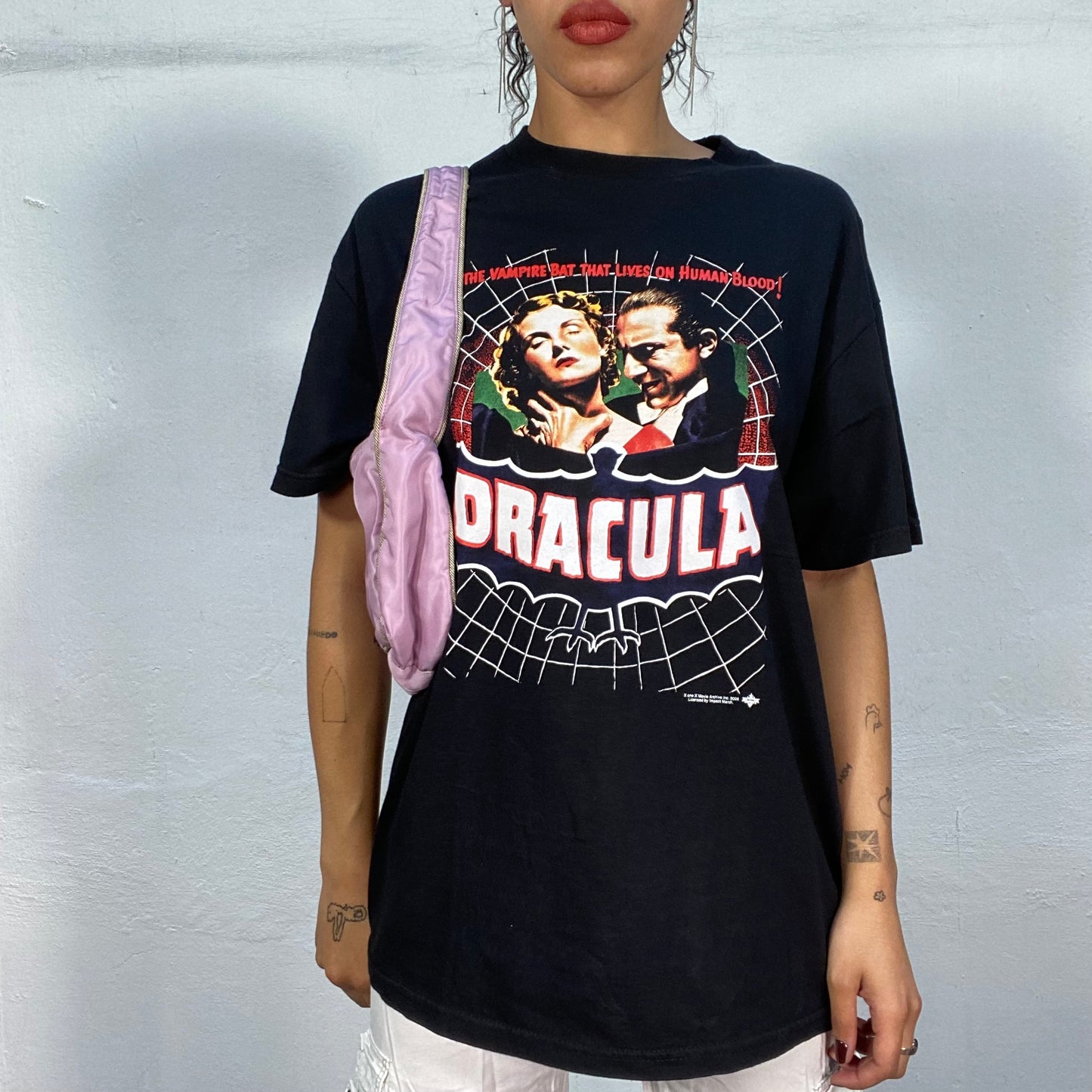 Vintage 2000's Punk Black Oversized Top with Old School Dracula Print (M/L)