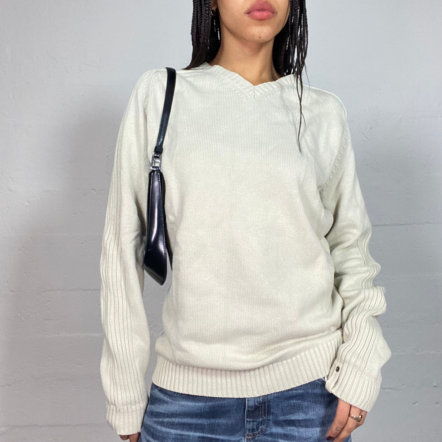 Vintage 2000's Techwear Off White Knitted Pullover (M/L)