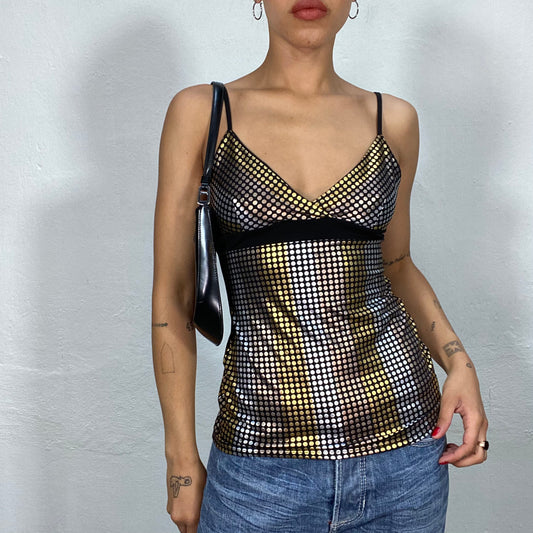 Vintage 2000's Funky Silver and Golden Dotted Cami Top (S)