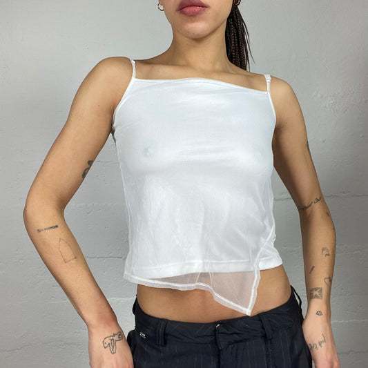 Vintage 2000's Rave White Top with Layered Mesh Material Detail (S)