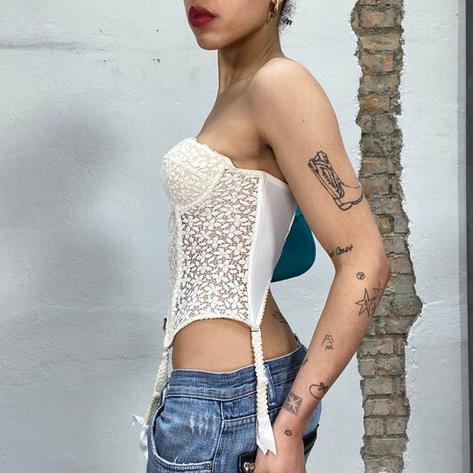 Vintage 90's Bridal White Lace Corset Top (S)