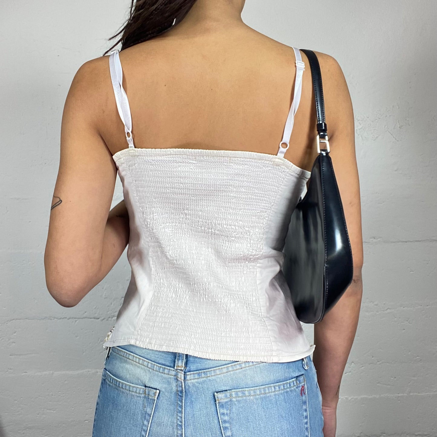 Vintage 2000's Romantic White Top with Mixed Material and Ribbon Detail  (M)