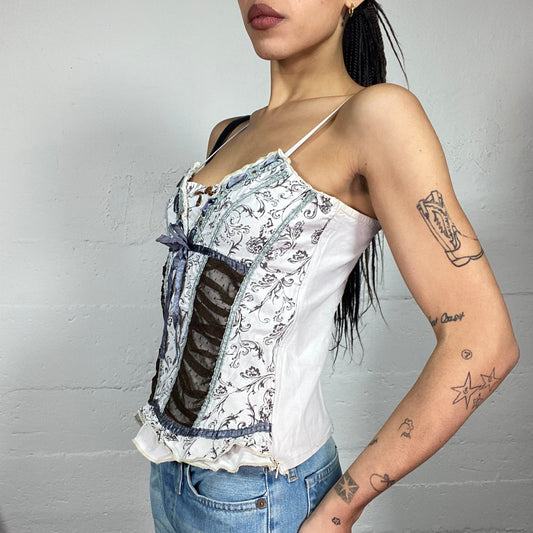 Vintage 2000's Romantic White Top with Mixed Material and Ribbon Detail  (M)