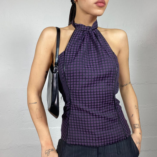 Vintage 2000's Morgan Clubwear Purple Neckholder Top with Dotted Print (S)