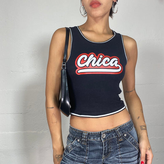 Vintage 2000's Summer Black Top with "Chica" Print (S)