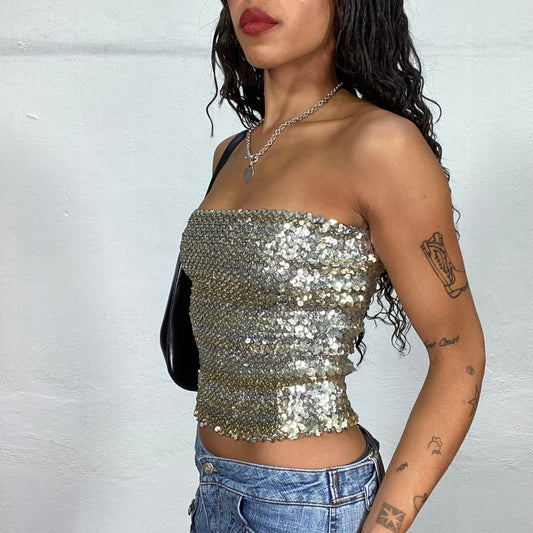 Vintage 2000's Clubwear Silver Bandeau Top with Sequins (S)