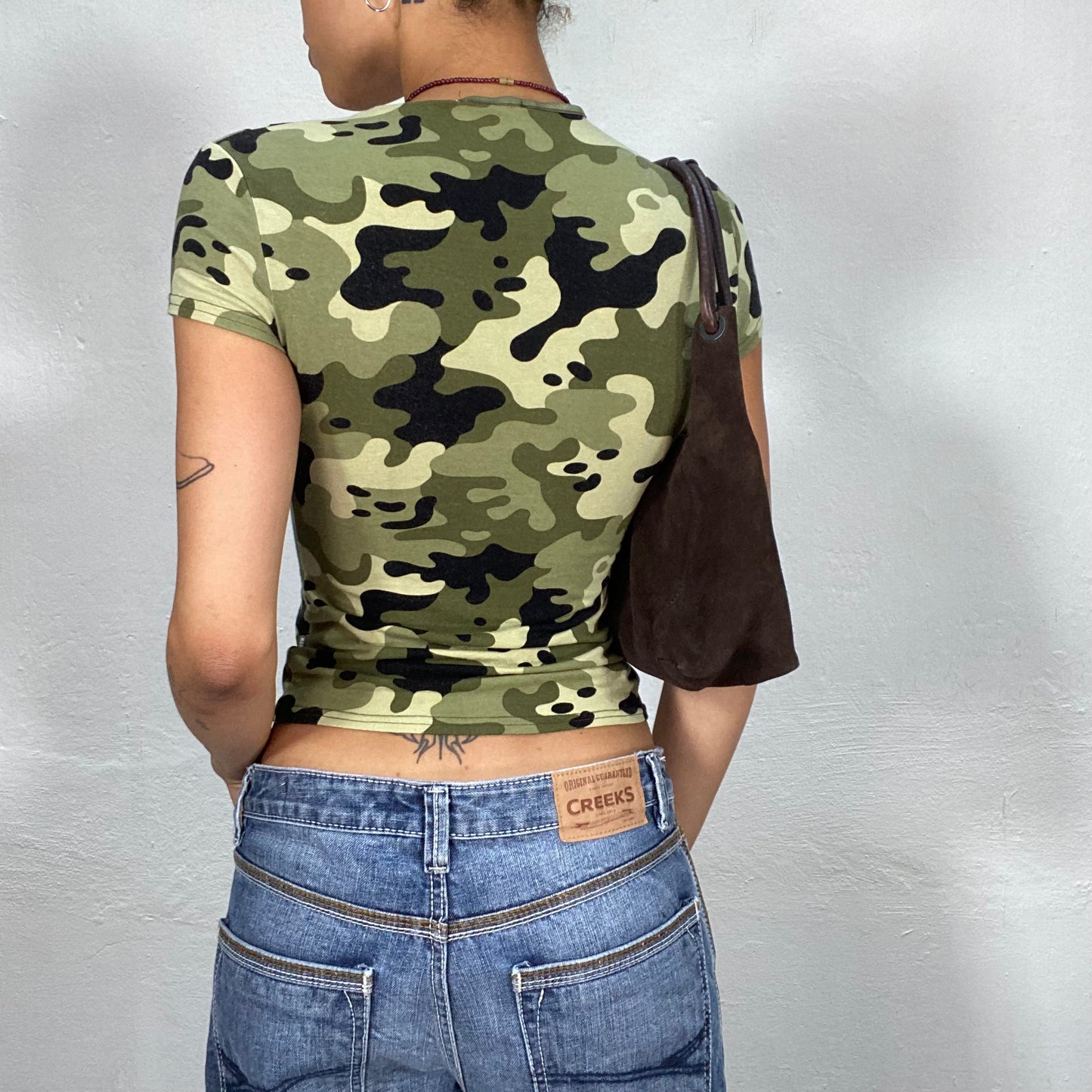 Vintage 2000's Grunge Camo V-Neck Baby Tee (S)