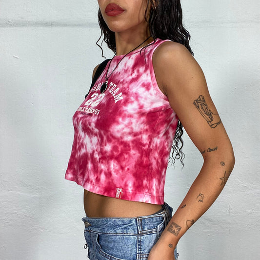 Vintage 2000's Sporty Pink Tank Top with Tie Dye and "Double Team 22" Print (S)