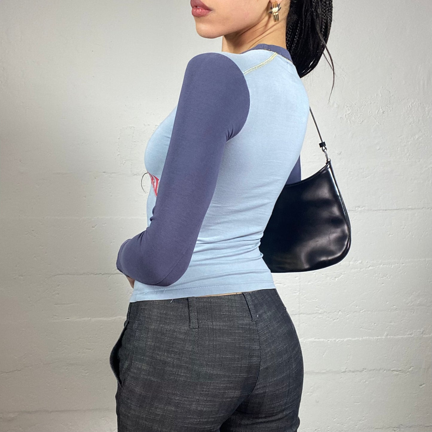 Vintage 2000's Phard Girl Blue Top with Contrast Longsleeves with Patched "38" Detail (S)
