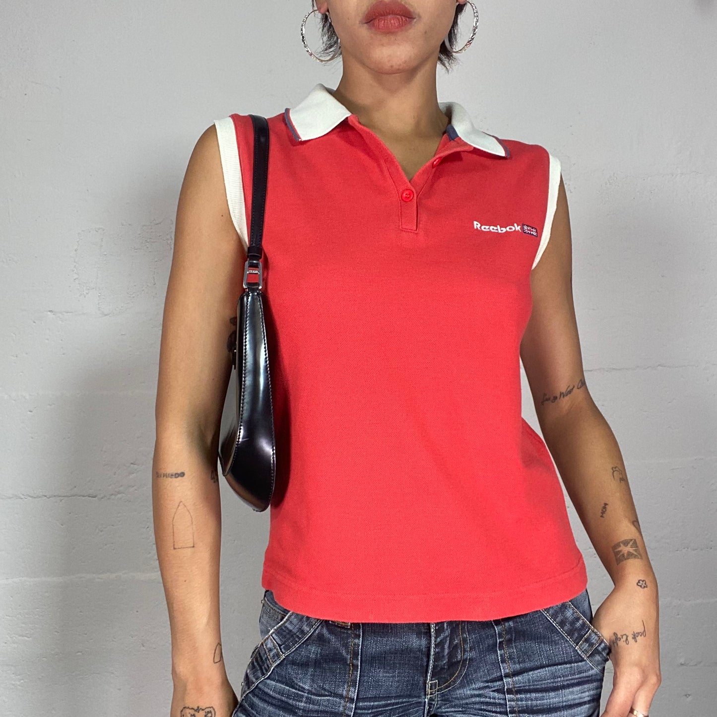 Vintage 90's Reebok Sporty Red Polo Top with White Collar Detail (S)