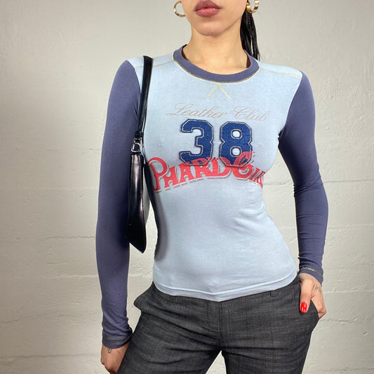 Vintage 2000's Phard Girl Blue Top with Contrast Longsleeves with Patched "38" Detail (S)