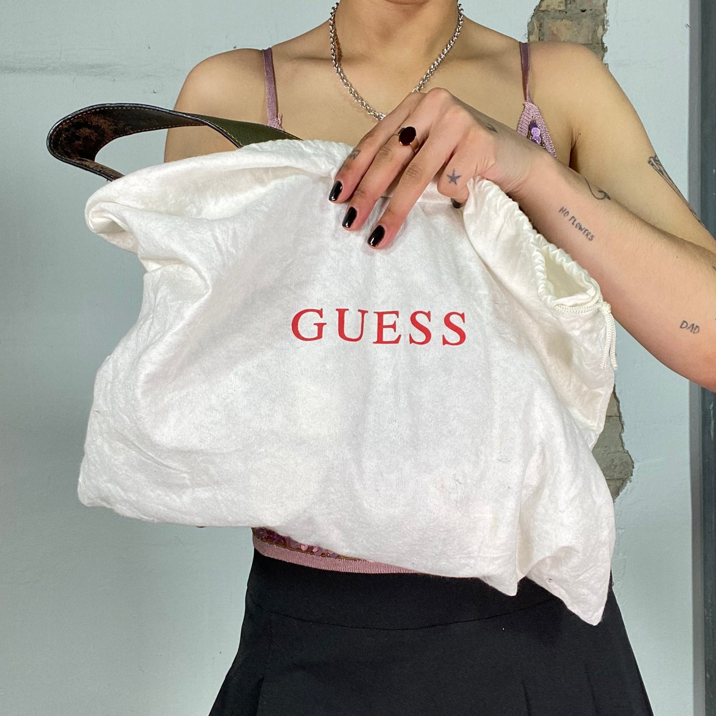 Vintage 2000's Guess Leo Print Shoulder Bag with Khaki and Gold Details