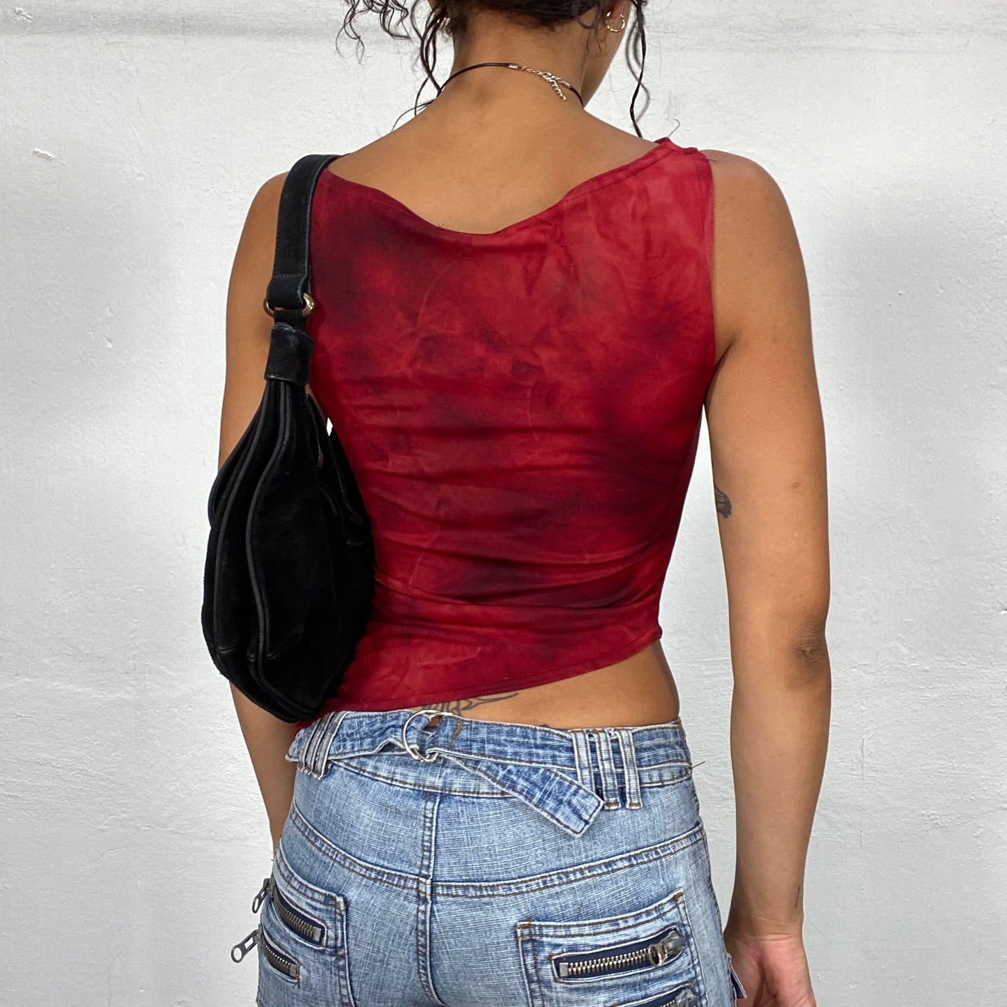 Vintage 90's Whimsigoth Red Asymmetric Top with Tie Dye Effect (S)