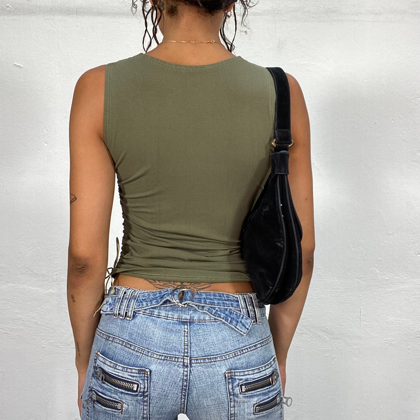 Vintage 2000's Downtown Girl Khaki Tank Top with Strap Detail (S)