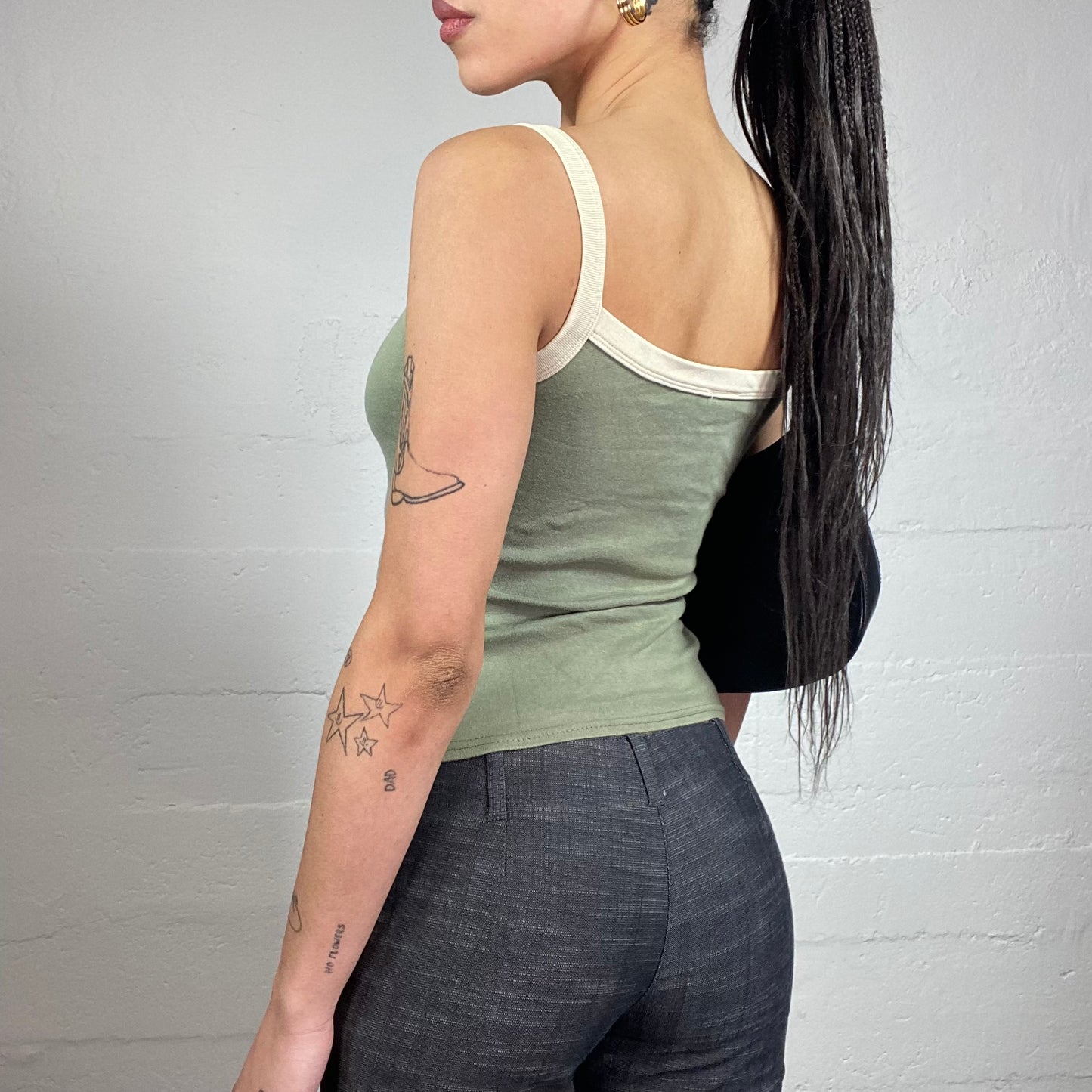 Vintage 2000's Downtown Girl Khaki Top with Light Contrast Straps Detail (S)