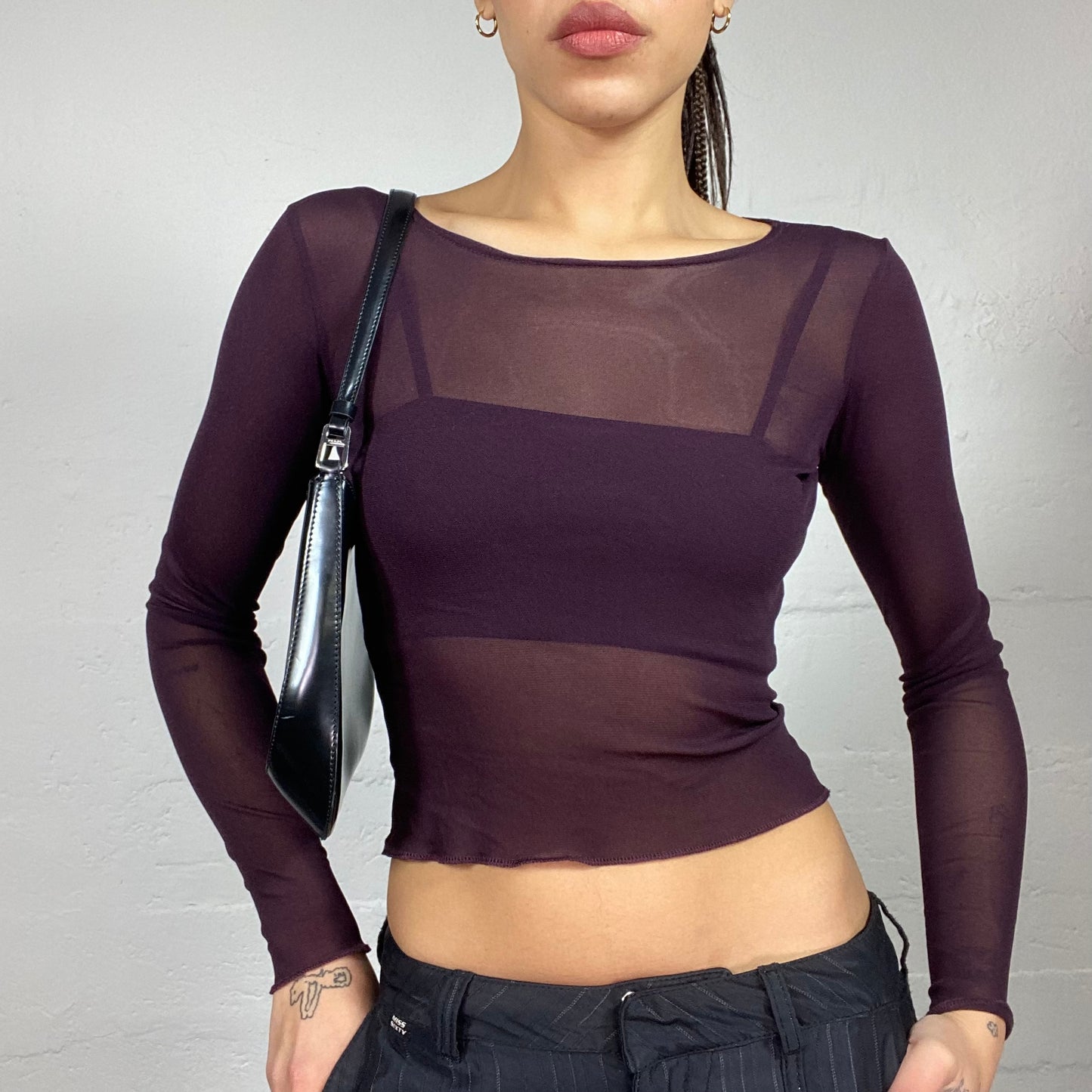 Vintage 90's Rave Deep Purple Mesh Longsleeve Top (S)