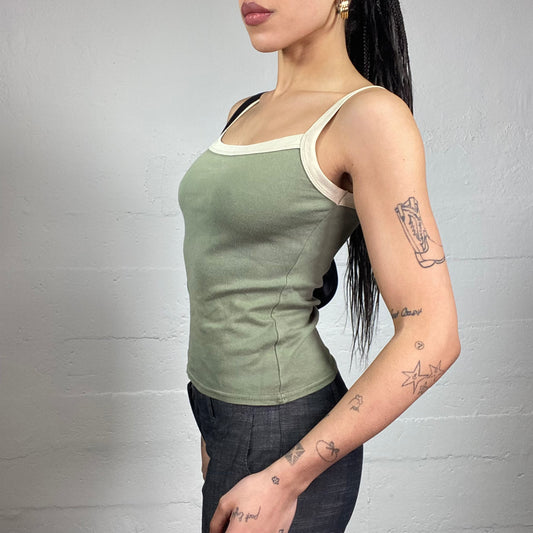 Vintage 2000's Downtown Girl Khaki Top with Light Contrast Straps Detail (S)