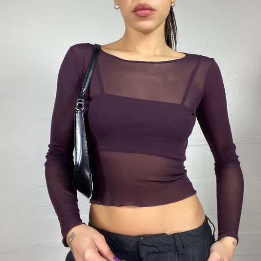 Vintage 90's Rave Deep Purple Mesh Longsleeve Top (S)