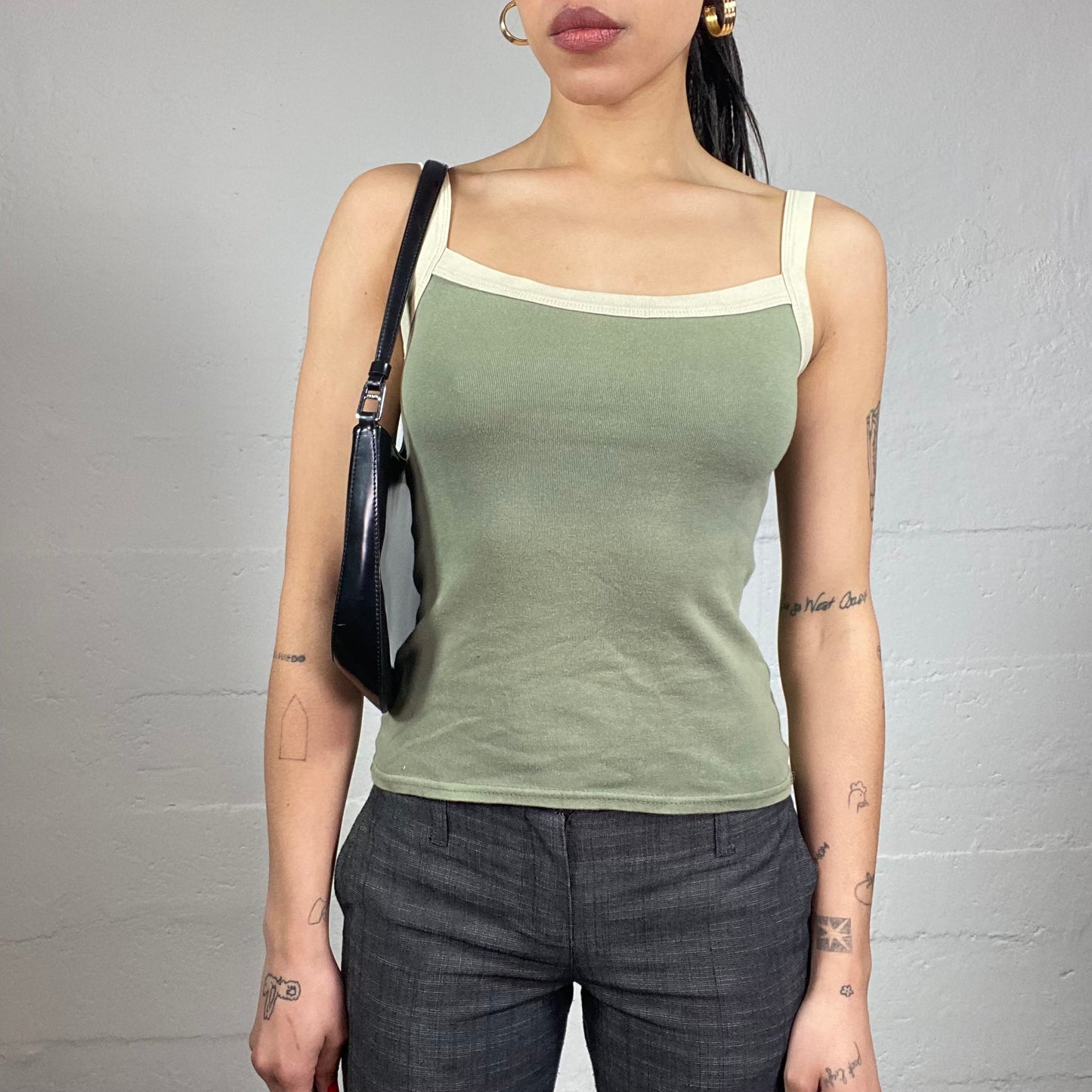 Vintage 2000's Downtown Girl Khaki Top with Light Contrast Straps Detail (S)
