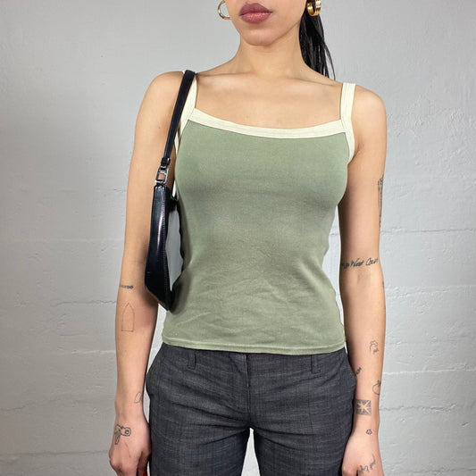 Vintage 2000's Downtown Girl Khaki Top with Light Contrast Straps Detail (S)