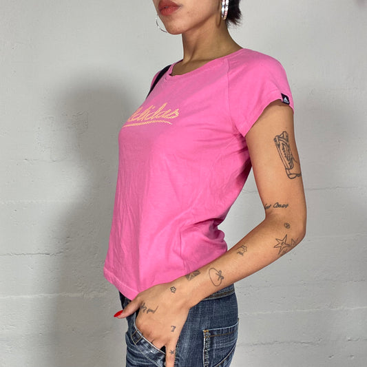 Vintage 2000's Adidas Downtown Girl Pink Top with Cursive Logo Detail (S)