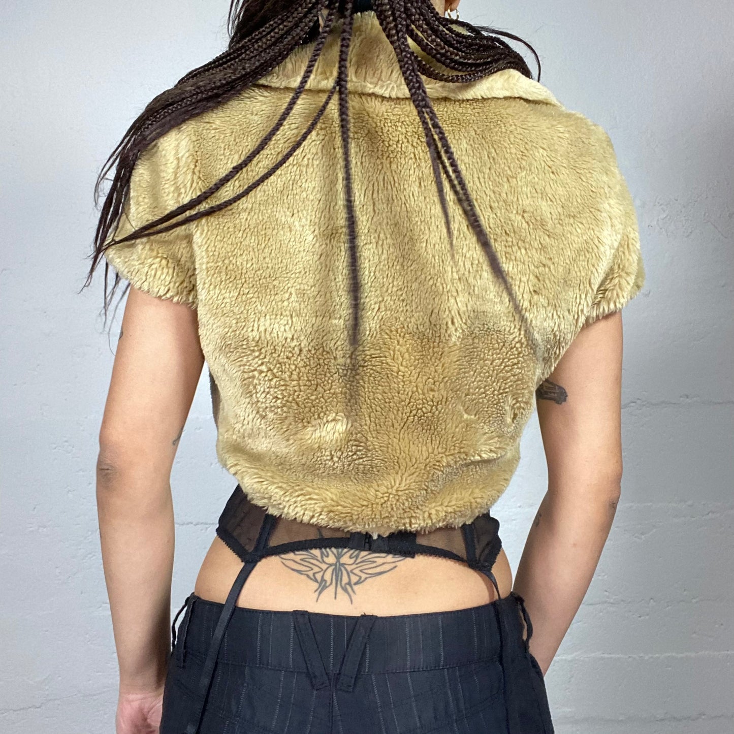 Vintage 2000's Morgan Bratz Real Fur Brown Cropped Vest (S)
