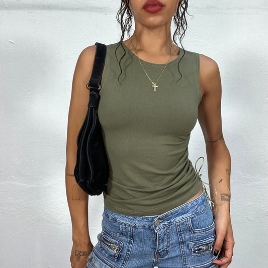 Vintage 2000's Downtown Girl Khaki Tank Top with Strap Detail (S)