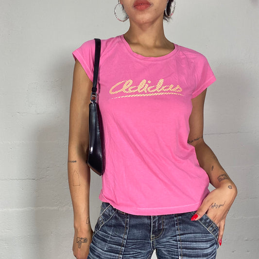 Vintage 2000's Adidas Downtown Girl Pink Top with Cursive Logo Detail (S)