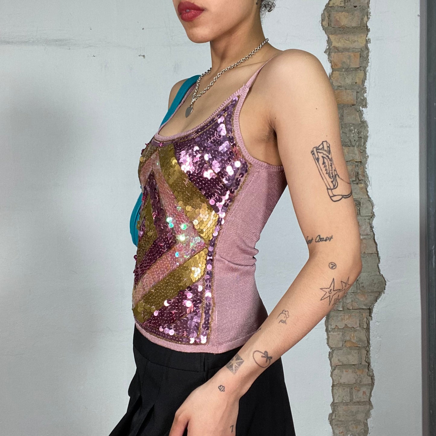 Vintage 2000's Festival Pink and Gold Sequin Top (S)