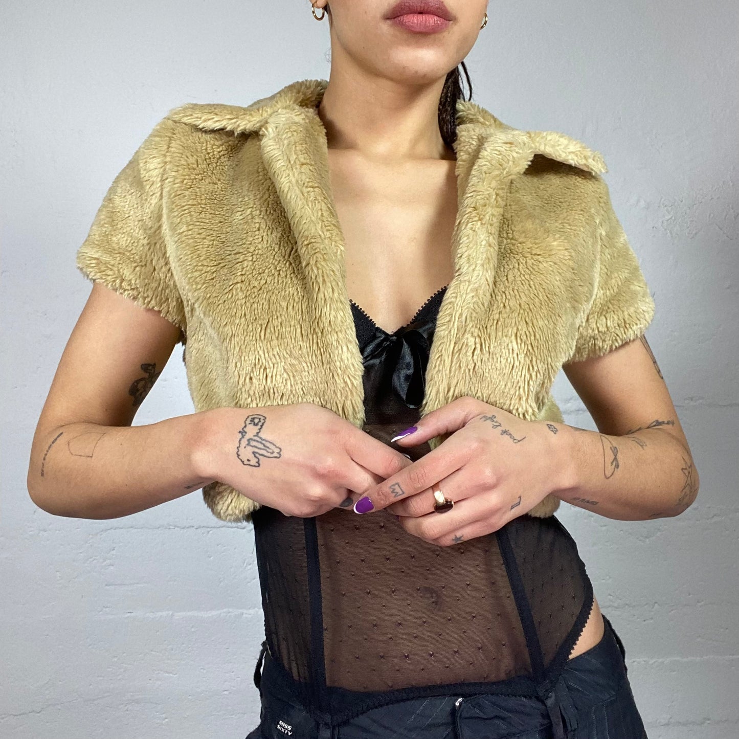 Vintage 2000's Morgan Bratz Real Fur Brown Cropped Vest (S)