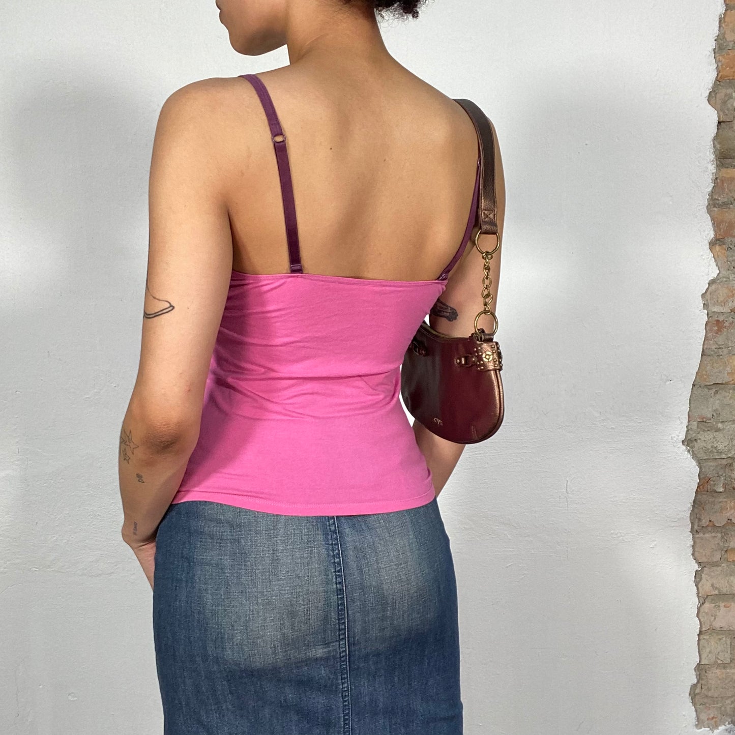 Vintage 2000's Barbie Pink Cami Top with Dark Red Lace (S)