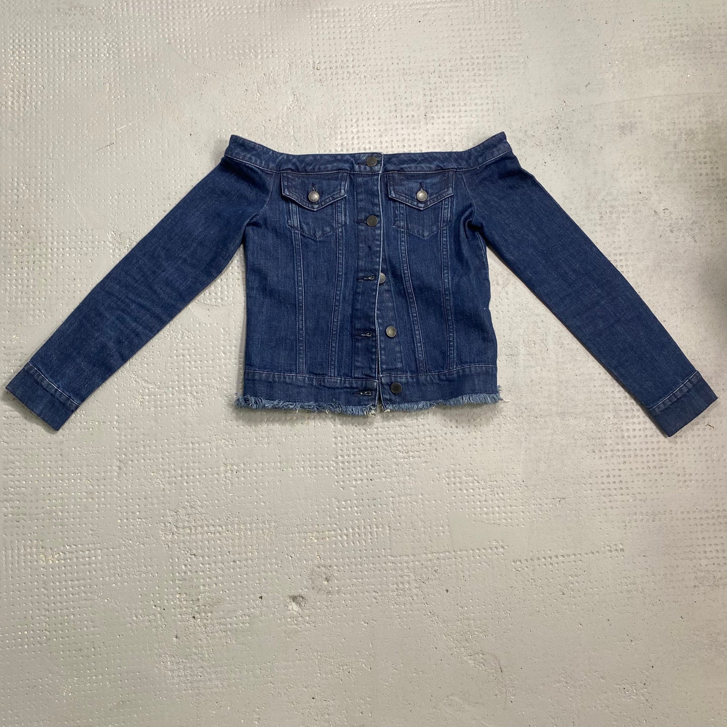 Vintage 2000's Miss Sixty Downtown Girl Denim Off Shoulder Top with Buttons Detail (XS)