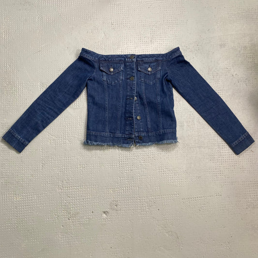 Vintage 2000's Miss Sixty Downtown Girl Denim Off Shoulder Top with Buttons Detail (XS)