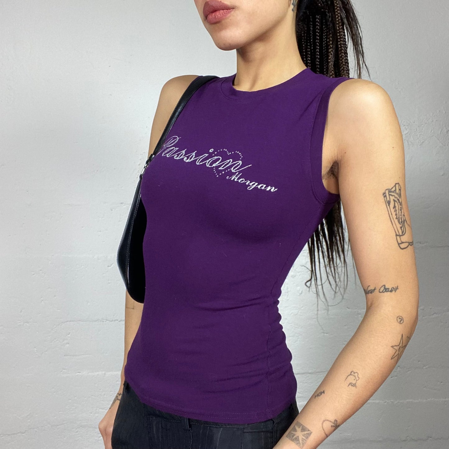 Vintage 90's Morgan Janice Purple Top with "Passion" Print (S)